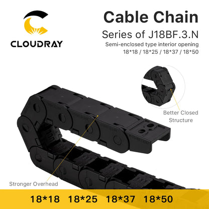 Cloudray 1 m Kabelkette, halbgeschlossene Innenöffnung, 18 x 18, 18 x 25, 18 x 37, 18 x 50, Schleppleinen-Getriebe aus Kunststoff