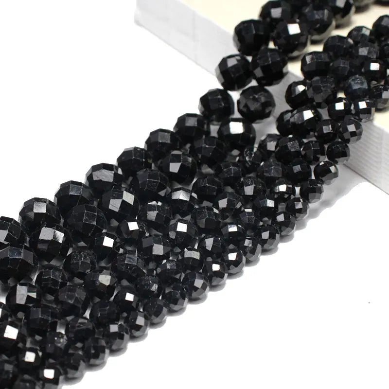 Feiner 100 % Naturstein, facettierter schwarzer Turmalin, runde Edelstein-Abstandsperlen für Schmuckherstellung, DIY-Armband, Halskette, 6/8/10 mm