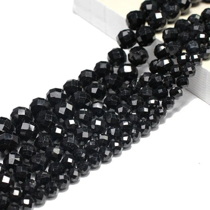Feiner 100 % Naturstein, facettierter schwarzer Turmalin, runde Edelstein-Abstandsperlen für Schmuckherstellung, DIY-Armband, Halskette, 6/8/10 mm