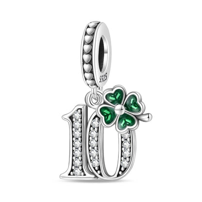 Glücksbringer aus 925er-Sterlingsilber mit vierblättrigem Kleeblatt, Hufeisenkrabbe, Marienkäfer-Zahlen-Charm, passend für DIY-Armbänder, Halsketten, Gesundheit, Glücksgeschenke
