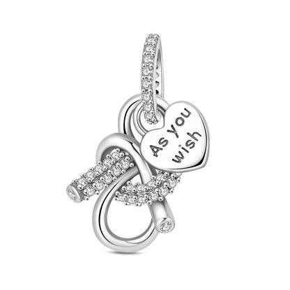 Romantische Schleifenperlen aus 925er-Sterlingsilber und herzförmiger, unendlicher baumelnder Charm, passend für Armbänder, schöne Schmuck-Accessoires, Geschenke
