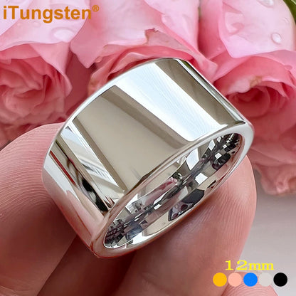 iTungsten 12mm Dropshipping Große Männer Ring Glänzende Wolfram Hochzeit Band Mode Schmuck Rohr Cut Poliert Komfort Fit