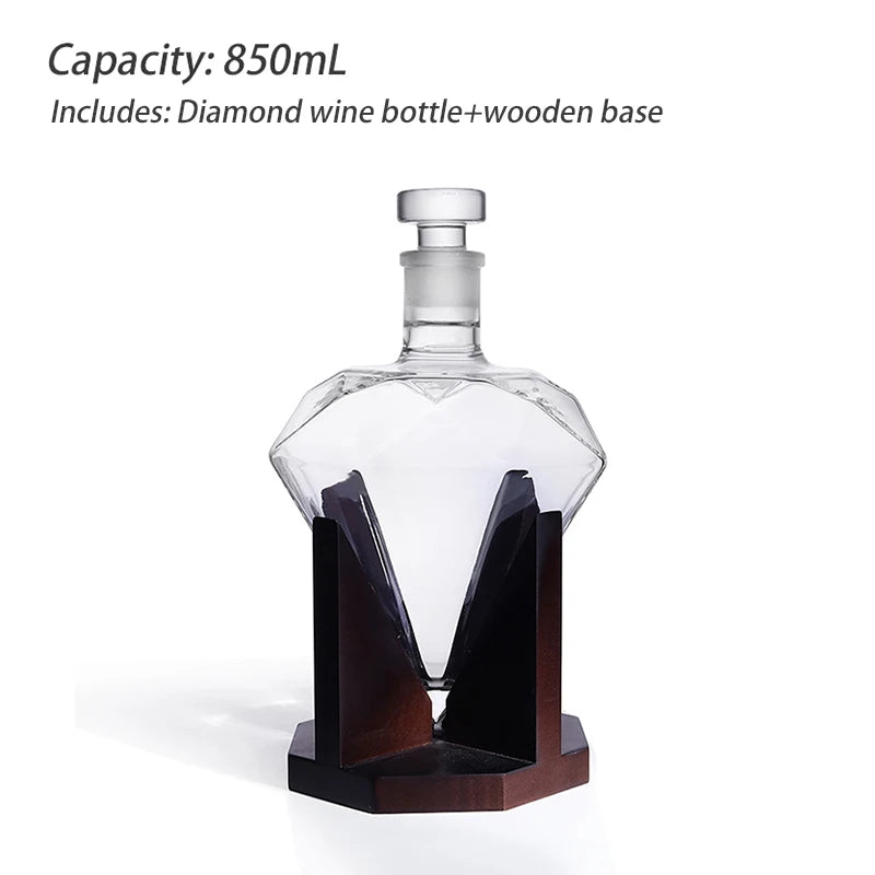 850 ml Diamant Weinglas Flasche Wein Set Anzug mit Holzsockel Whisky Dekanter Originalität für Bar Home Ornament Geschenk
