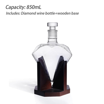 850 ml Diamant Weinglas Flasche Wein Set Anzug mit Holzsockel Whisky Dekanter Originalität für Bar Home Ornament Geschenk