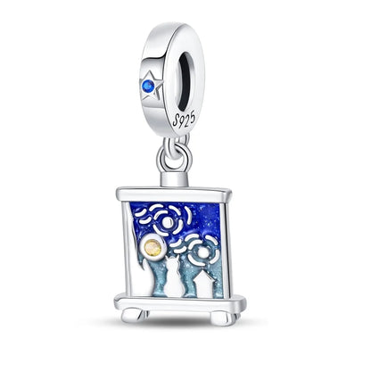 Malerei Kunst 925 Sterling Silber Verträumter Sternenhimmel Künstler Zeichenbrett Pinsel Schnur Fit DIY Armband Halskette Galerie Geschenke