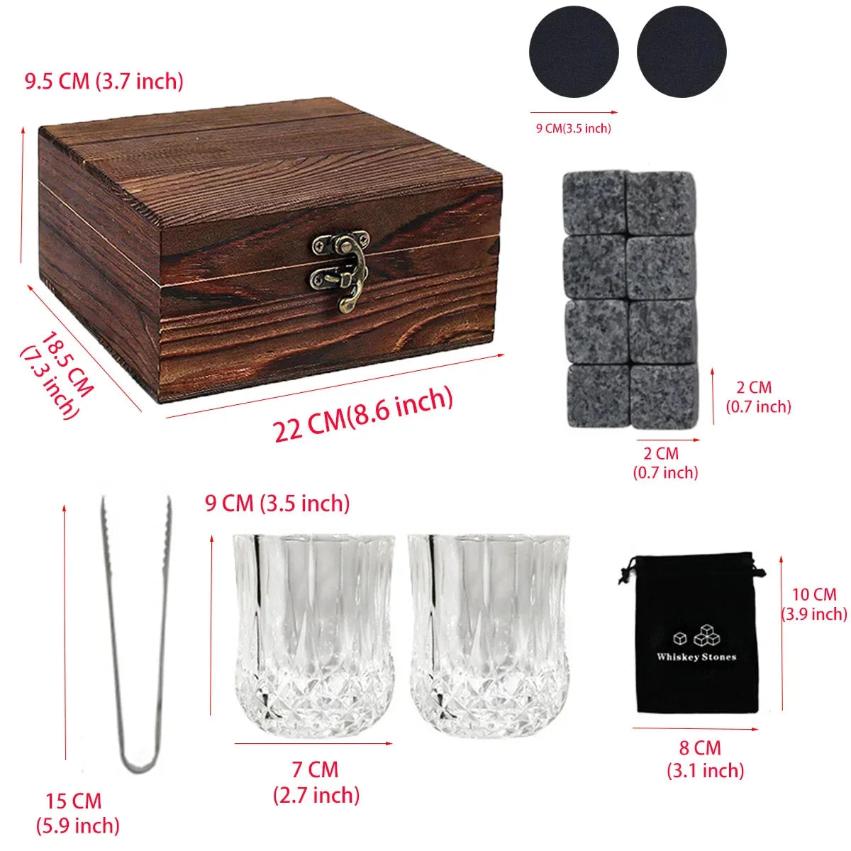 Geschenkset mit Whiskey-Steinen, 8 Whiskey-Steine, 2 Gläser, Eiszange, wiederverwendbare Whiskey-Steine, Geschenk für Männer, Vatertagsgeschenk, Bar-Party-Set