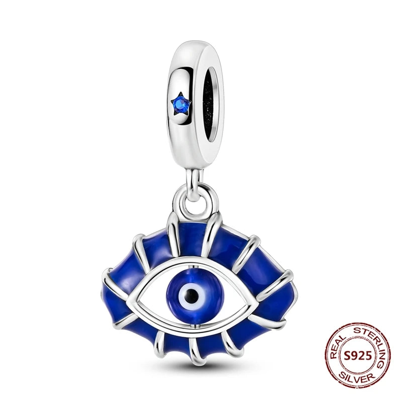 Teufelsaugen-Charm aus 925er Silber, Original-Hand der Fatima, blauer Zirkon, Kreuz, blaue Augen, passend für Armbänder, DIY-Herstellung von Schmuck, Geschenk