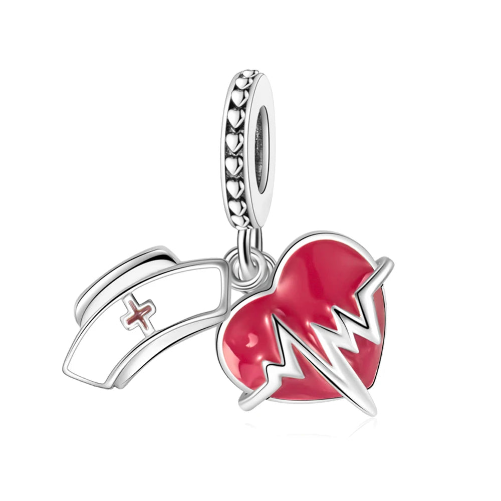 Rote Serie 925er Sterlingsilber, Koi-Herz, Pilz, Feuerwerkskörper, Kaffeemaschine, Charm, passend für DIY-Armbänder, Halsketten, exquisite lustige Geschenke