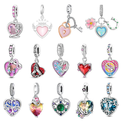 Heißer Verkauf 925er Sterlingsilber, rotes Herz und Pfeil, baumelnder Charm und blauer Murano-Glas-Delfine-Anhänger, passend für Armband, Modeschmuck