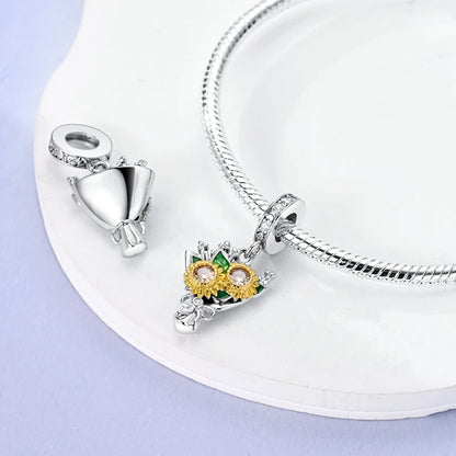 Blumen-Charms aus 925er Silber, Sonnenblumen-Tulpen-Anhänger, passend für Original-Pan-Armbänder zur Herstellung von Schmuck