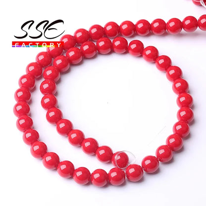 Großhandel Rote Koralle Stein Perlen Für Schmuck Machen Runde Lose Spacer Perlen Diy Armbänder Halskette Zubehör 4 6 8 10 12mm 15"