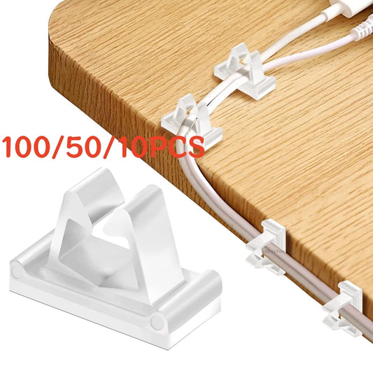 100/10 Stück M-Typ-Kabelklemmen, Nylon, weiß, stark klebend, Klemme, vertikales Kabelmanagement, Telefon-Ladekabel-Organizer für Schreibtisch