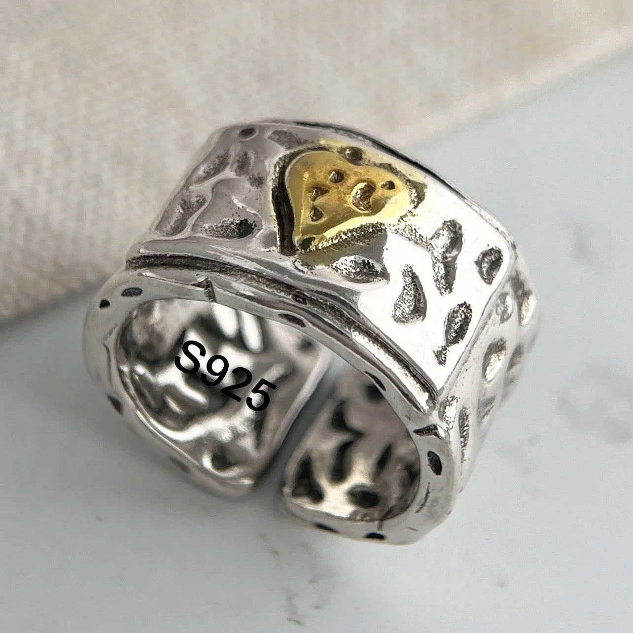 Ringe aus 925er-Sterlingsilber für Damen, Paare, minimalistisch, handgefertigt, schlicht, Retro-Blumen-Herz-Ring, edler Schmuck, Geschenk, verhindert Allergien