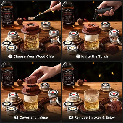 4/6 Geschmacksrichtungen Whiskey Smoker Kit Klassisches Cocktail-Ei-Set mit Holzspäne Smoker für Bourbon Whiskey-Geschenke, Geburtstagsgeschenk