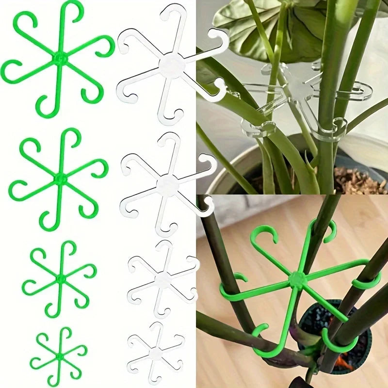 4 Stück Kunststoff-Pflanzenstützklammern, transparent, grüner Ranken-Kletterrahmen, verstellbare Pflanzenstielklammern zum Befestigen und aufrechtes Wachstum