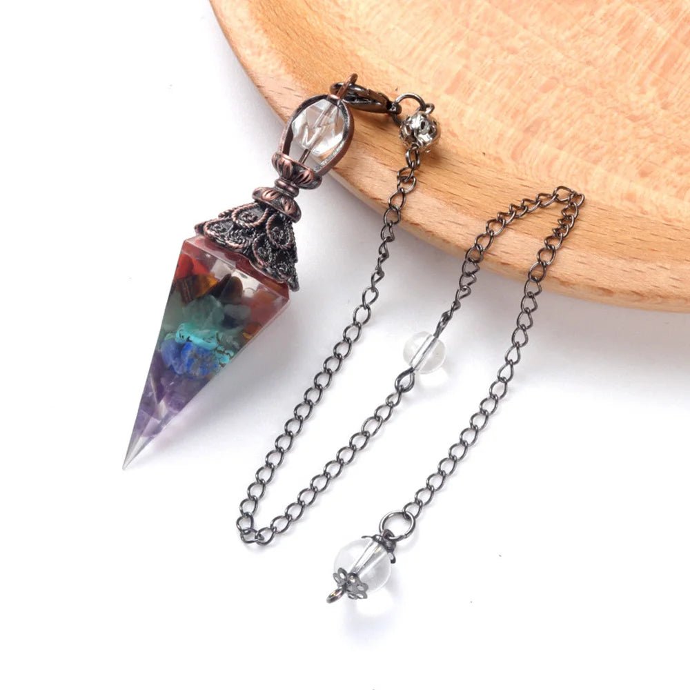 Naturstein Kristall Pendel Halsketten Sechseckiger Kegel Zerkleinerter Stein Amethyste Rosenquarz Chakra Anhänger Schmuck Zubehör