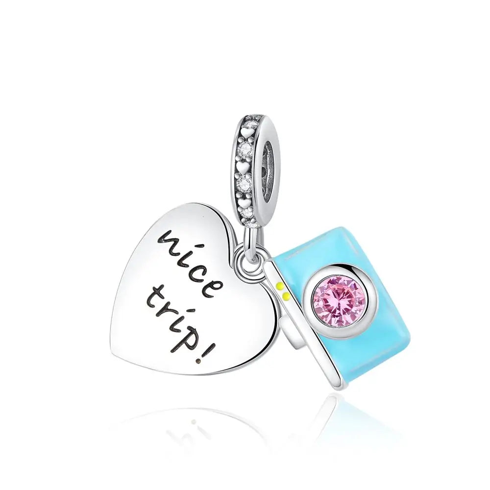 Blaue Serie 925 Sterling Silber Eidechsen-Herz Roboter Kaffee Mit Blumen Charms Passend für DIY Armband Halskette Casual Party Geschenke
