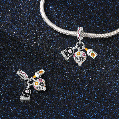 Atemberaubender Geisterrosen-Perlen aus 925er-Sterlingsilber und Spinnen-Seidenschädel-Anhänger, passend für Armbänder, Halloween-Anhänger, Accessoires, Geschenke