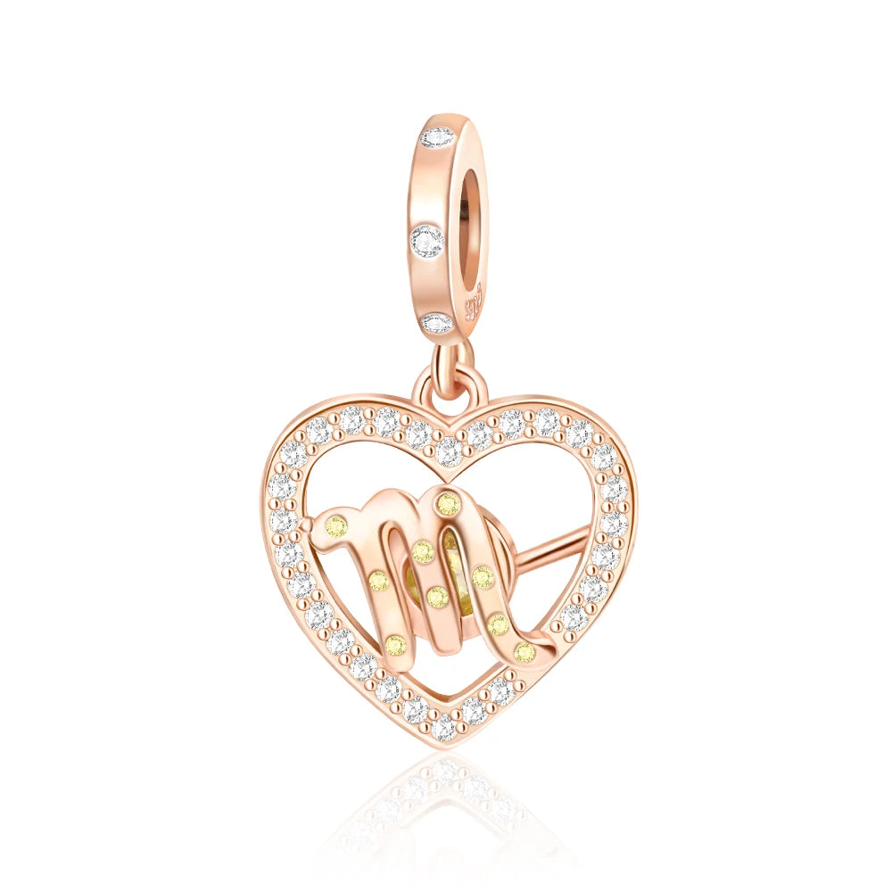 Roségold-Serie, 925er-Sterlingsilber, Zwölf Sternbilder, Halbmondkrone, High-Heel-Charm, passend für DIY-Armbänder, Halsketten, Geschenke