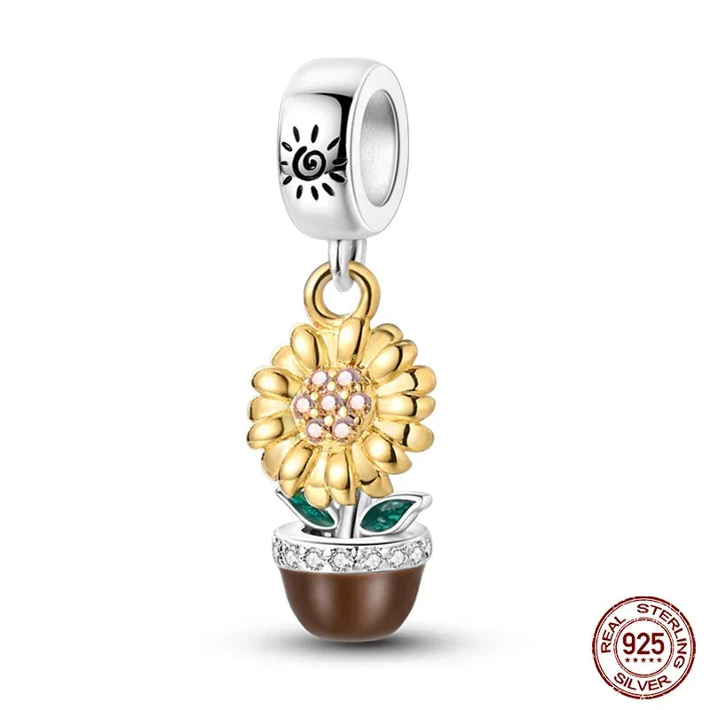 Charms-Perlen aus 925er-Sterlingsilber, modisches Biene- und Honigglas, Sonnenblume, Herbstserie, passend für Original-Armbänder, DIY-Schmuckherstellung