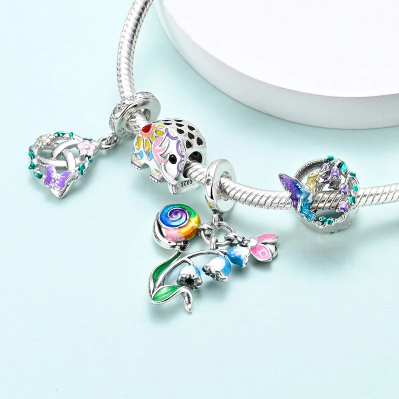 Frühling Charms Perlen Anhänger 925 Sterling Silber Blume Schmetterling Libelle Pilz Charms Fit Armband Frau Mann DIY Schmuck