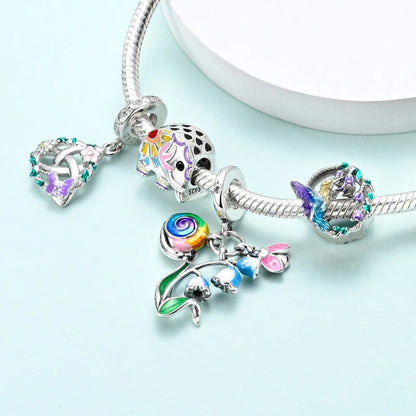 Frühling Charms Perlen Anhänger 925 Sterling Silber Blume Schmetterling Libelle Pilz Charms Fit Armband Frau Mann DIY Schmuck