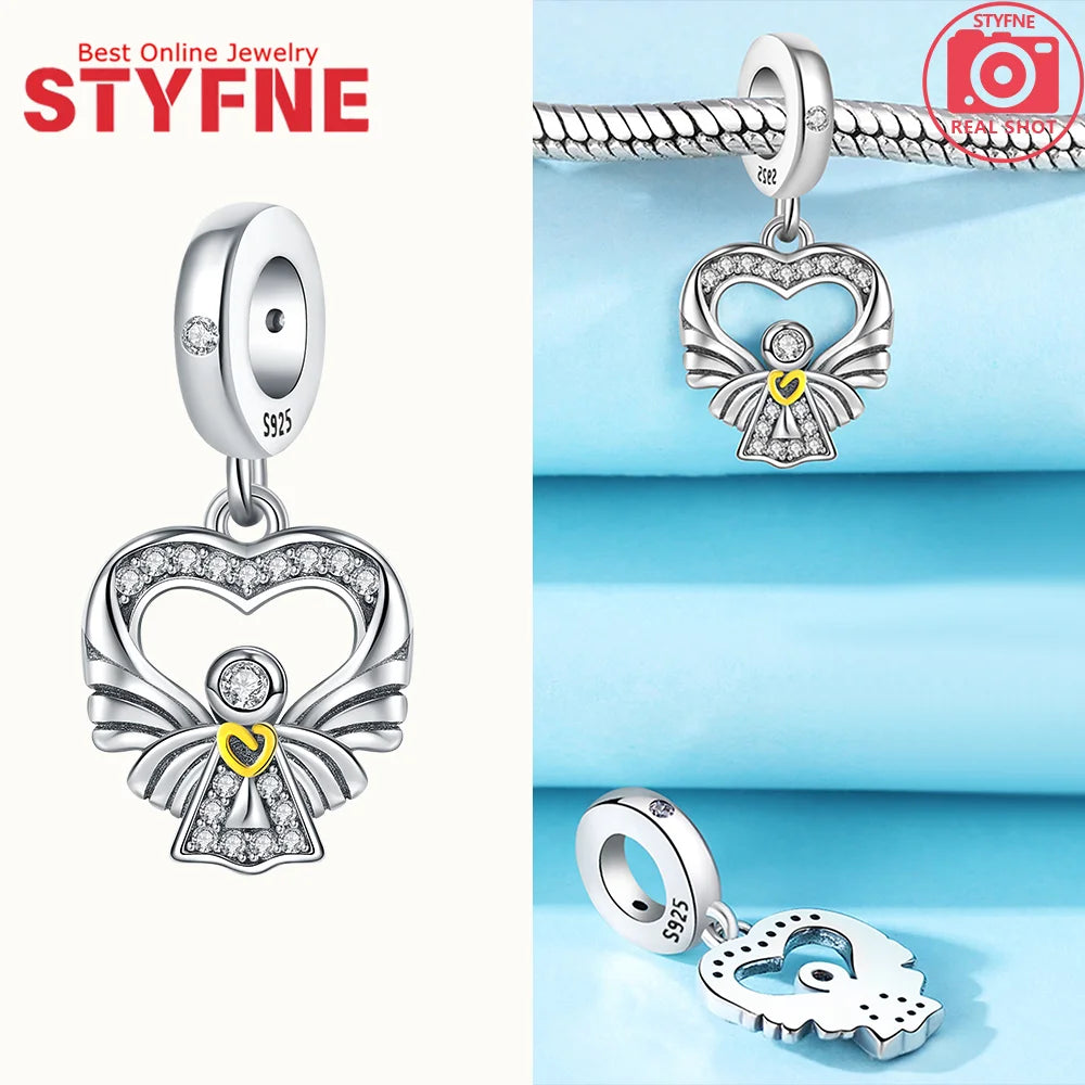 Neue Silber 925 Engel Skulptur Charms Herz Perlen Fit Original Armband für Frauen Schmuck Party Perlen DIY Edlen Schmuck Geschenke