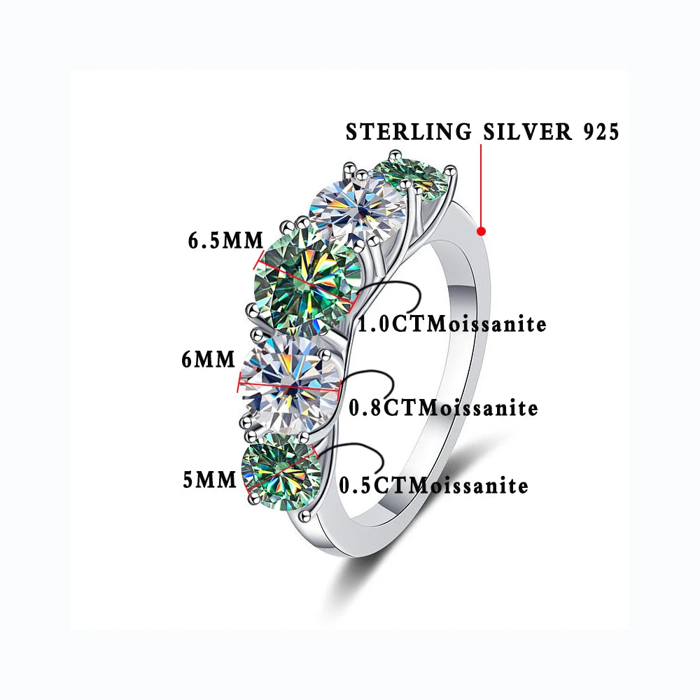 JOIAS HOME 18 Karat vergoldet 3,6 CT Alle Moissanit Ringe für Frauen 5 Steine funkelnder Diamant Ehering S925 Sterling Silber Schmuck