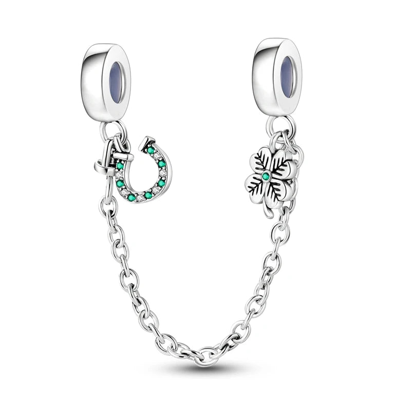 Silber-Charm, 925er-Sterlingsilber, Clip-Charms, Sicherheitsketten-Charm, CZ-Pavé, runde Clip-Perlen, passend für Original-Armbänder, Schmuckherstellung