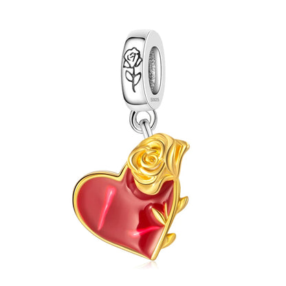 Rote Serie 925er Sterlingsilber, Koi-Herz, Pilz, Feuerwerkskörper, Kaffeemaschine, Charm, passend für DIY-Armbänder, Halsketten, exquisite lustige Geschenke