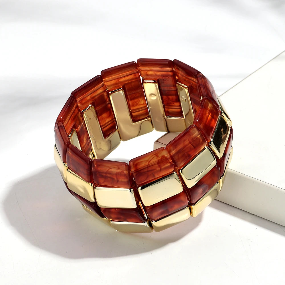 Retro Bernstein Unregelmäßige Geometrische Acryl Armbänder für Frauen Boho Statement Harz Stapelbare Armband Armreif Paar Schmuck Geschenke