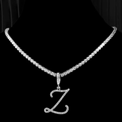 Neue Kursive Buchstaben Kubische Zirkonia Kette Initialen Namenskette Hip-Hop Schmuck Gold Silber Farbe CZ 26 Alphabet Anhänger Halsketten