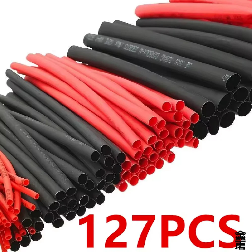 127PCS Schwarz Rot Schrumpfschlauch 2:1 Sortiment Polyolefin Rohr Auto Kabel Schlauch Wrap Draht Kit