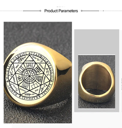 YILUOCD Siegel der sieben Erzengel-Ringe für Männer Der Schlüssel des Salomon-Rings Kabbalah Talisman Amulett Edelstahl Herrenschmuck
