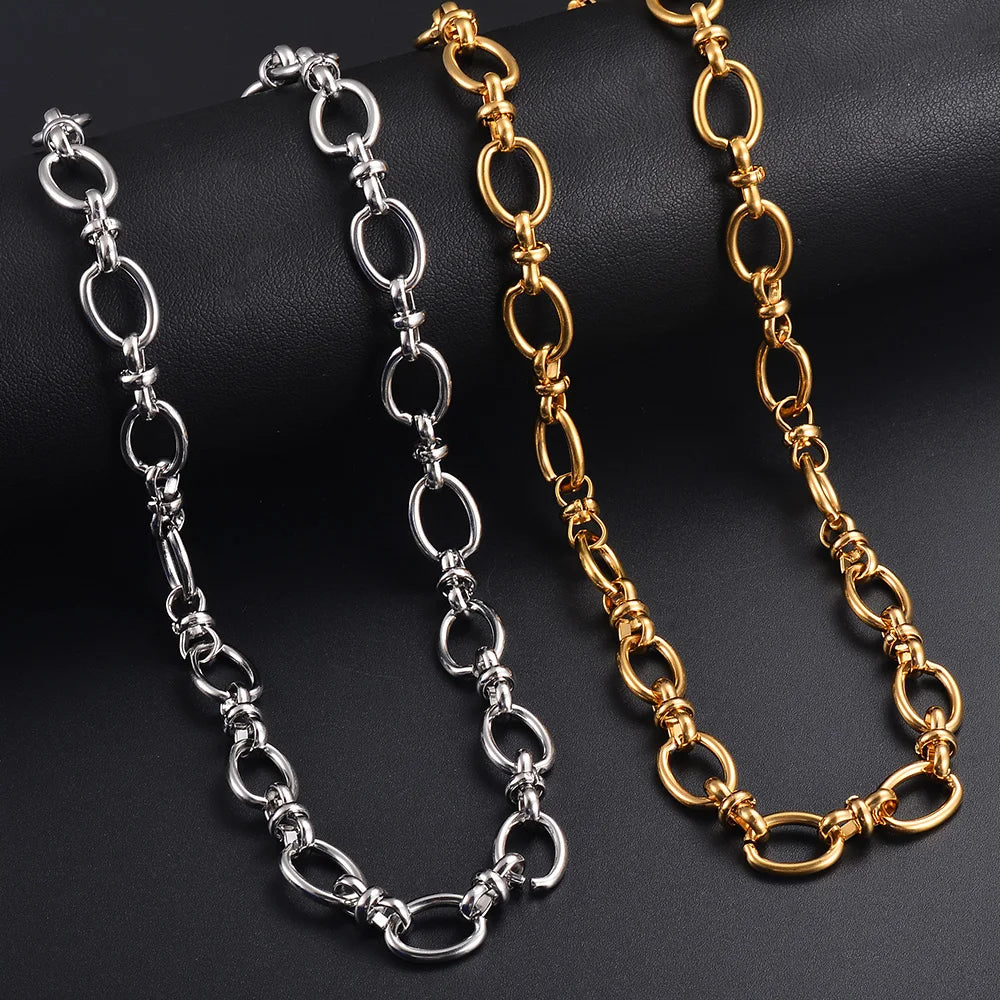1 Stück Damen Herren Edelstahl handgefertigt ovale Kette Halskette Armband hochwertige große Kette Halskette Punk schwerer Schmuck