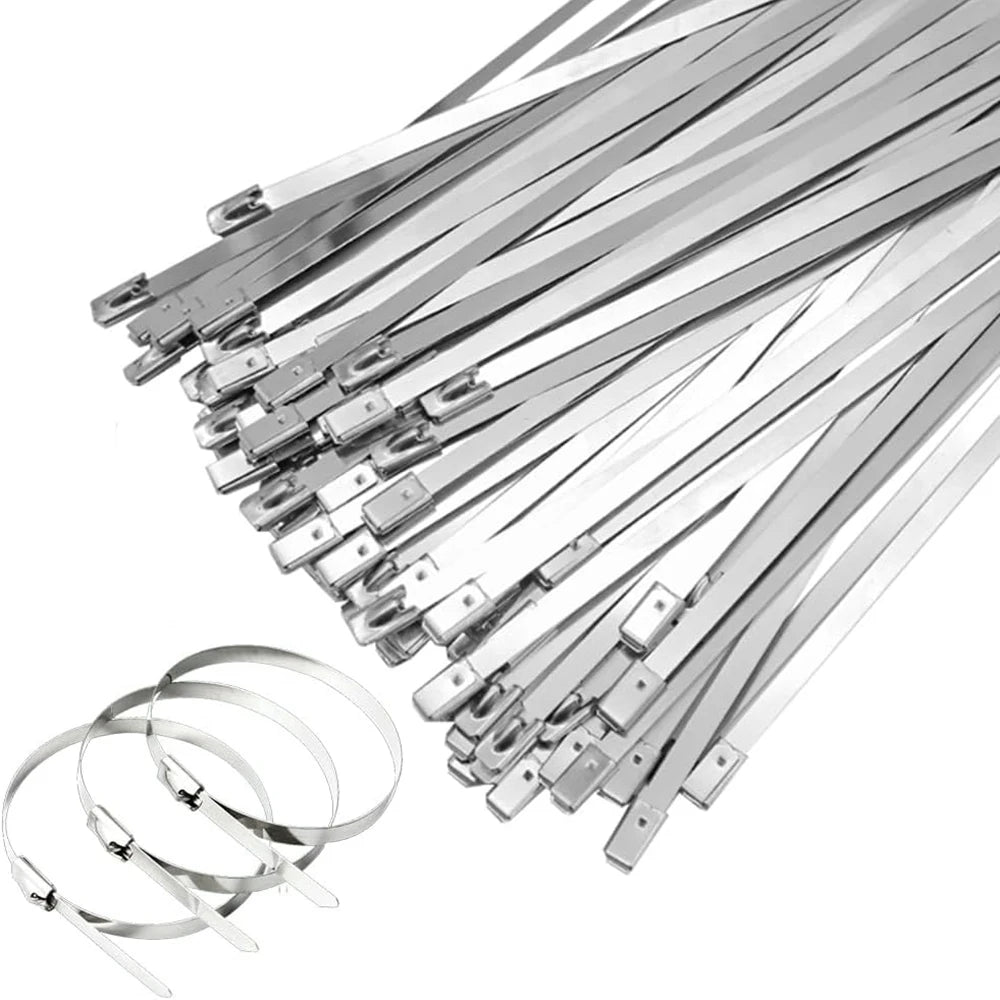 100 stücke Metall kabel Kabelbinder, 4,6x304mm Edelstahl kabelbinder mit 220lbs Zug festigkeit, für den industriellen und Außenbereich