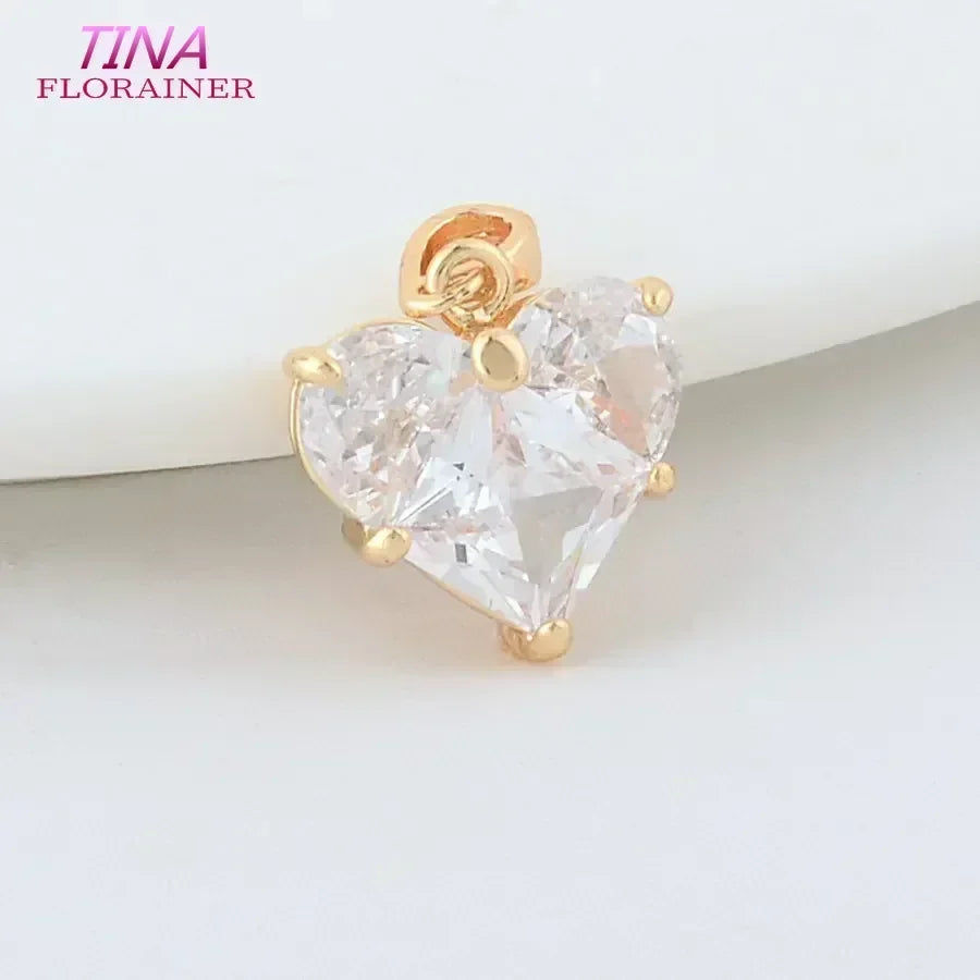 3PCS 14MM 14K Gold Farbe Messing mit Zirkon Herz Halskette Charms Anhänger Ohrringe Schmuck Machen Liefert Zubehör