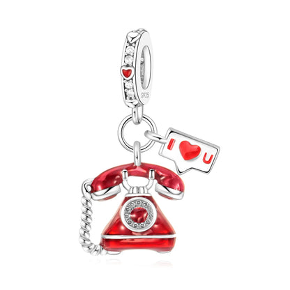 Rote Serie 925er Sterlingsilber Kamera Apfel Herzförmiger Koi Feuerwerkskörper Gott Reichtum Charm Passend für DIY Armband Halskette Partygeschenke