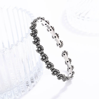 Sole Memory Vintage süße Chrysantheme 925er Sterlingsilber, größenverstellbare Öffnungsarmband für Frauen, Luxus-Schmuck, Geschenk BR344