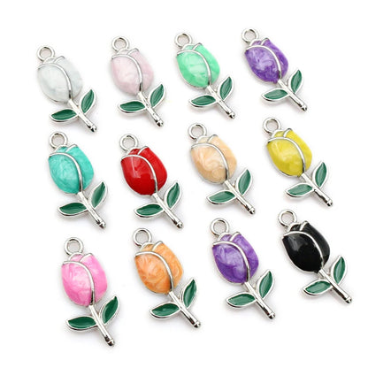 20 Stück 21x10mm Emaille Rose Knospe Blume Charms Anhänger Legierung Metall DIY Schmuckherstellung Zubehör Erkenntnisse für Halskette Ohrringe