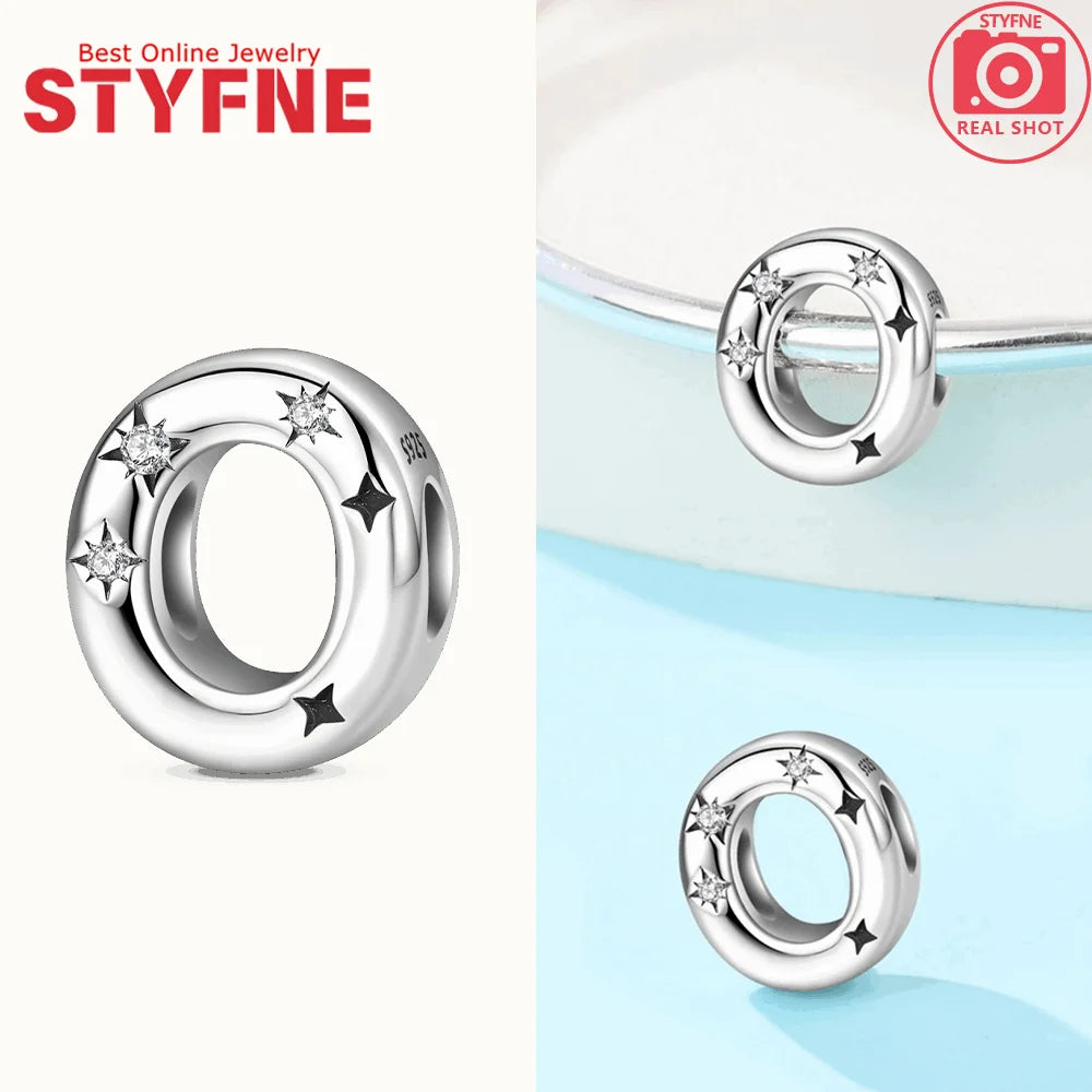 Charms aus 925er Silber, Buchstaben-Serie, Sternenlicht-Buchstaben, glänzende Zirkon-Perlen, passend für Armbänder, Zubehör, Schmuckherstellung, edler Schmuck, Geschenk