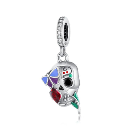 Atemberaubender Geisterrosen-Perlen aus 925er-Sterlingsilber und Spinnen-Seidenschädel-Anhänger, passend für Armbänder, Halloween-Anhänger, Accessoires, Geschenke
