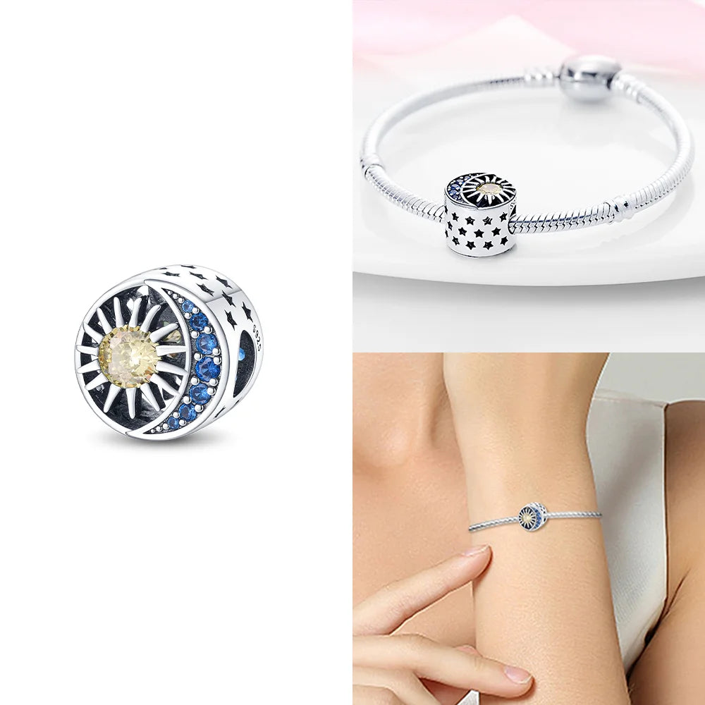 Original 925 Silber Lila Romantische Sternenplanet Perlen Halskette Charms Perlen Fit Armband Frauen Diy Zubehör Feines Geschenk
