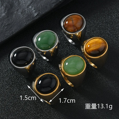 HNSP 316L Edelstahl Oval Naturstein Ring Für Männer Frauen Finger Vintage-Schmuck Schwarz Grün Tigerauge Männliche Ringe