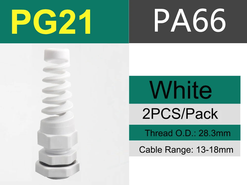 Biegensicher PG7 PG9 PG11 PG21 Entry Schwarz-Weiß-Nylon Flexible Kabelverschraubung Zugentlastung
