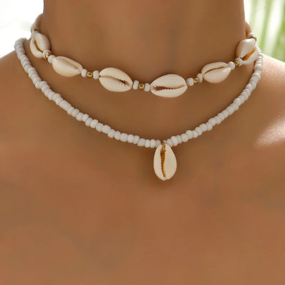 Doppelschicht Strand Muschel Halsband Halsketten Böhmische Natürliche Shell Kurzen Kragen Für Frauen Seil Kette Halsband Zubehör