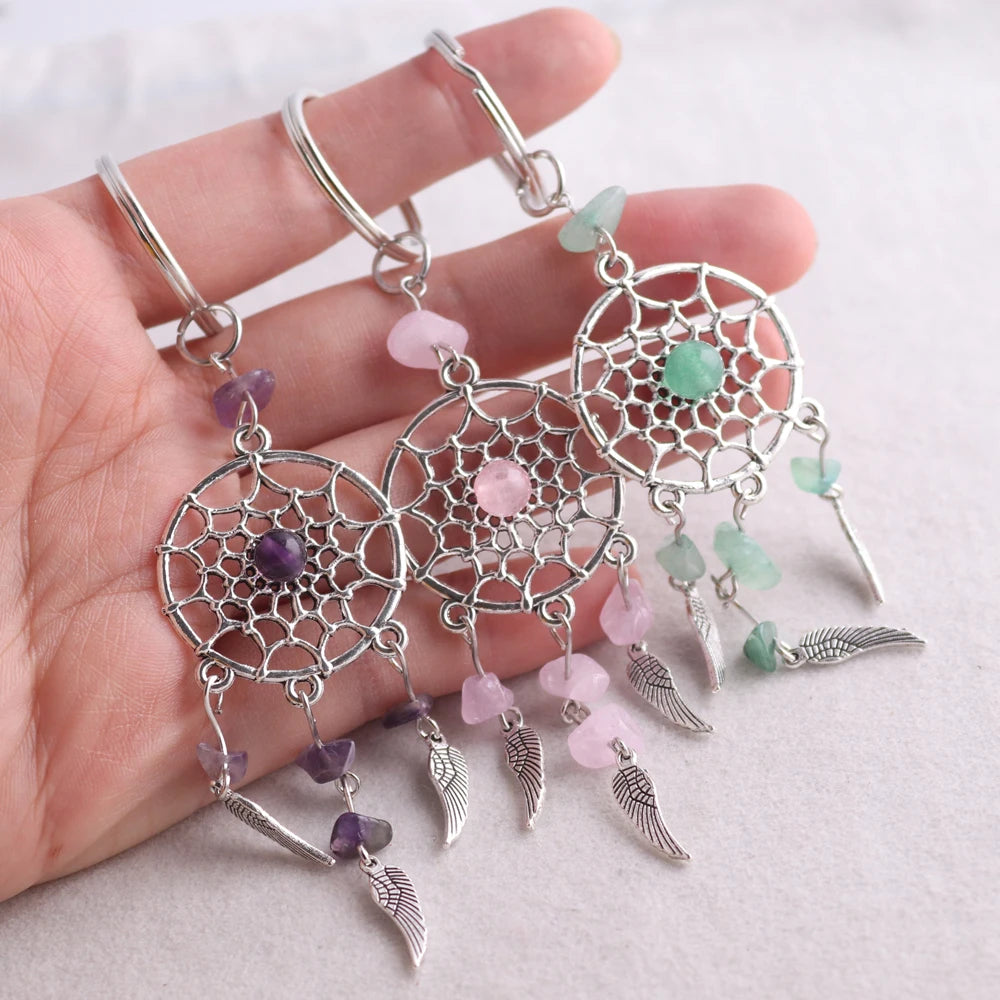 Naturstein Traumfänger Schlüsselanhänger Taschenanhänger Mode Boho Schmuck Flügel Schlüsselanhänger Opal für Frauen Mädchen Party Geschenk
