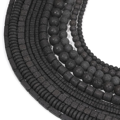 Piedras volcánicas natürliche schwarze Lava zylindrische quadratische Abacus-Steinperlen für Schmuckherstellung, DIY-Schmuck, Armbänder, handgefertigt