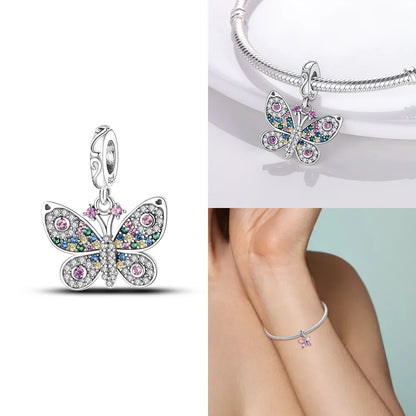 Neue Charms-Perle aus 925er-Sterlingsilber, rosa Schmetterling, leuchtende Glühwürmchen, baumelnd, passend für Armreifen, Halskette, DIY-Schmuck, Frauen-Geschenk