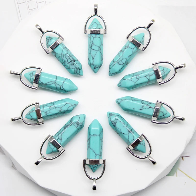 24 stücke Natürliche Stein Achate Quarz Kristall Anhänger Für Halskette Charme Fluorit Sechseckigen Anhänger DIY Schmuck Machen Zubehör